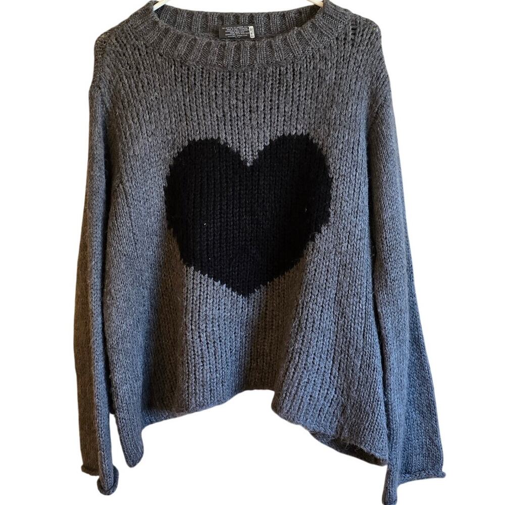 Wooden ships mohair wool blend heart pullover sweater size s
